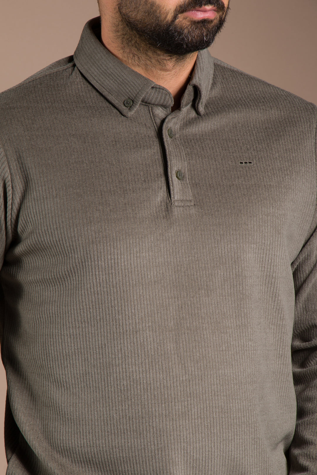 Haki Polo Yaka Kadife Sweatshirt