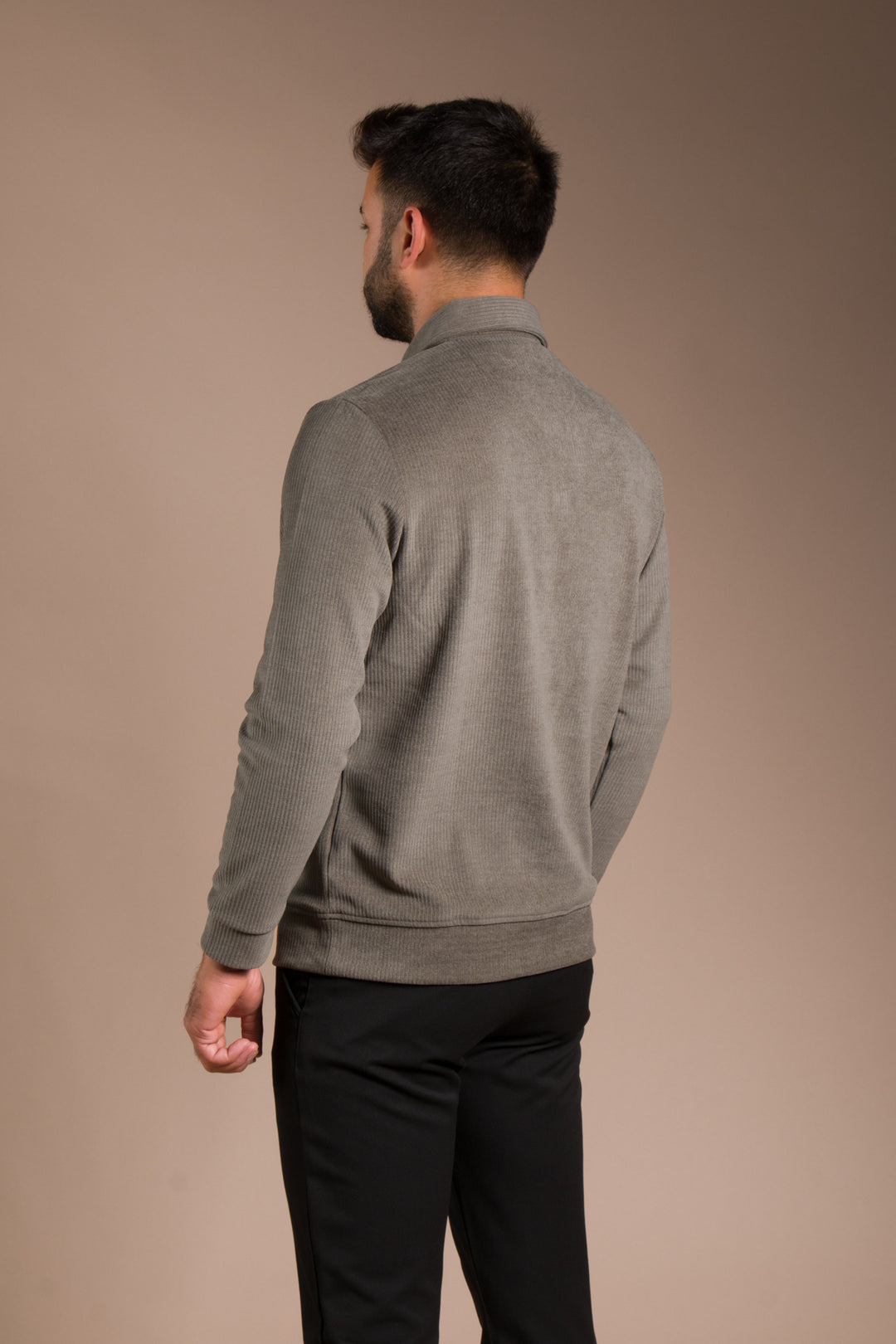 Haki Polo Yaka Kadife Sweatshirt