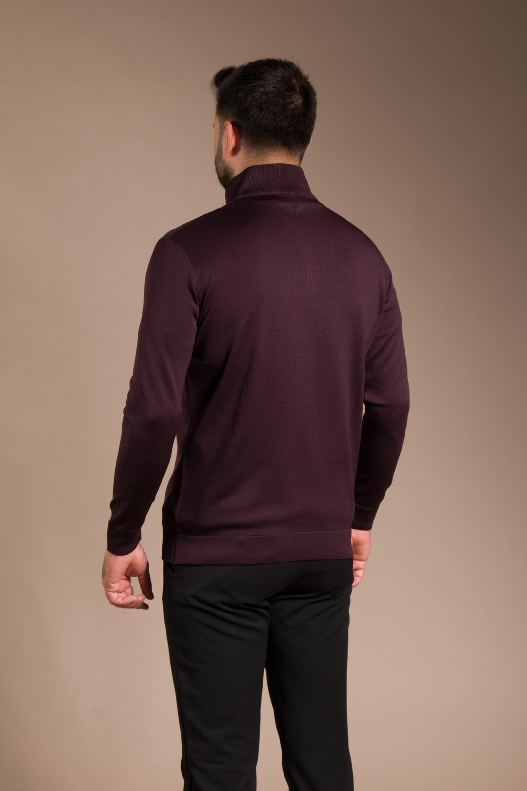 Bordo Yarım Fermuarlı Basic Triko Kazak