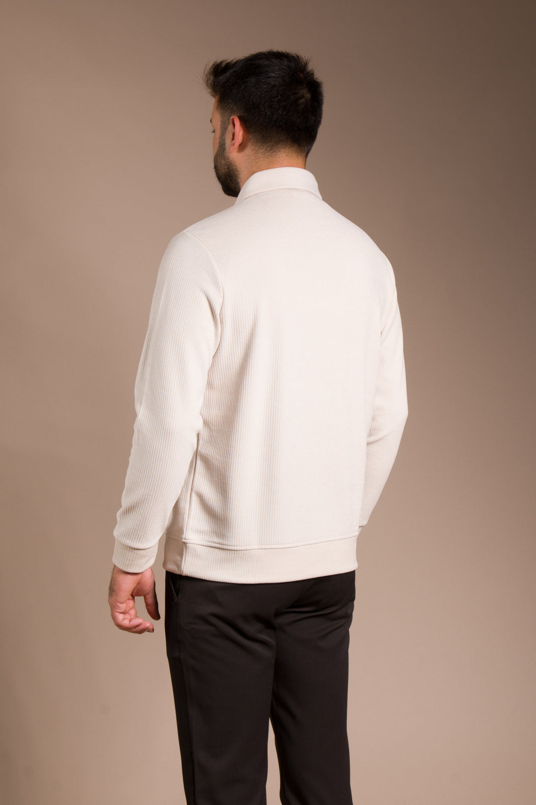 Bej Polo Yaka Kadife Sweatshirt
