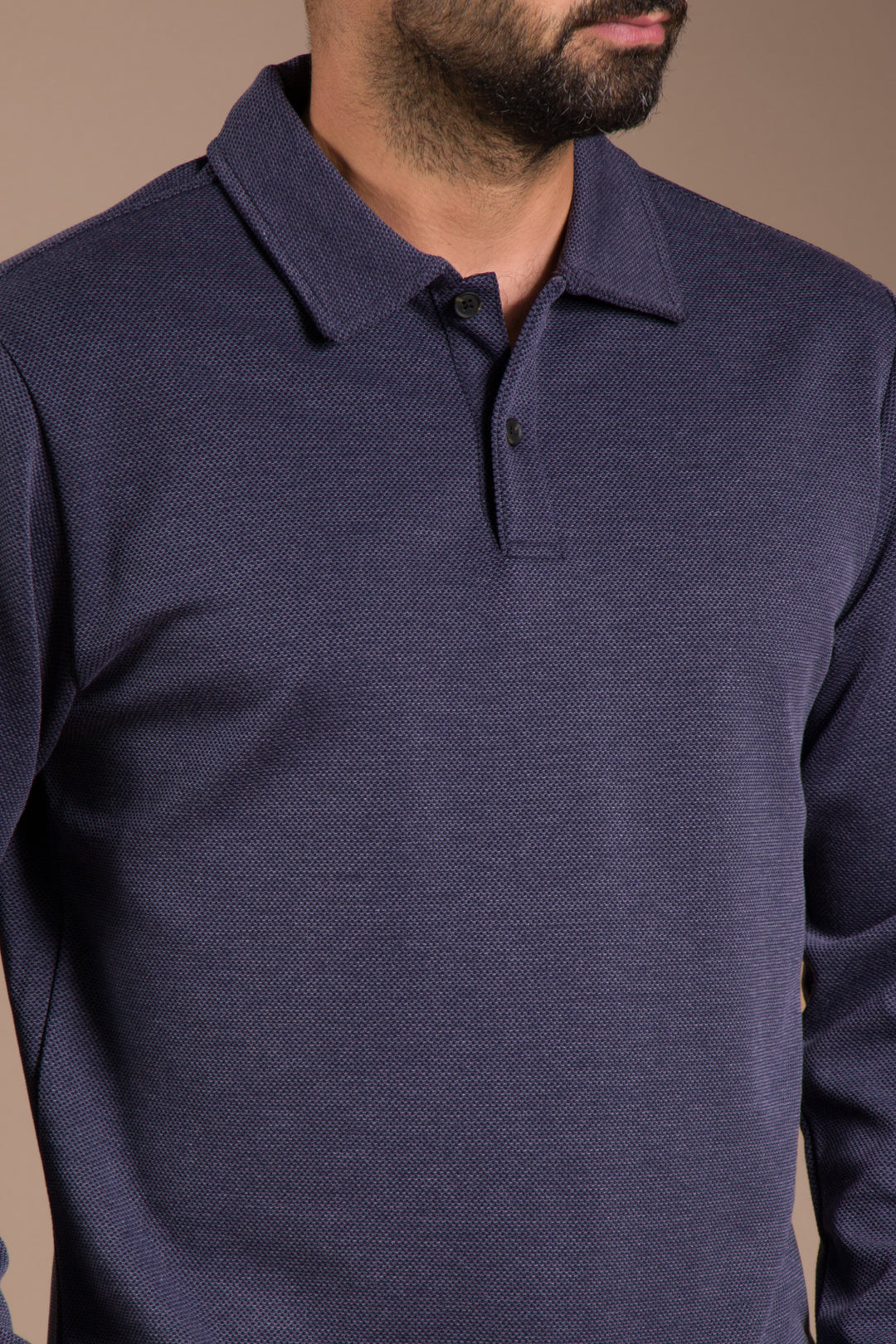 Lacivert Dokulu Polo Yaka Sweatshirt