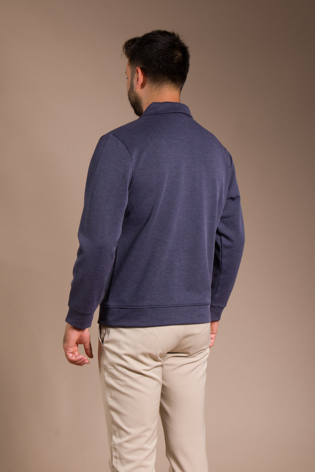 Lacivert Dokulu Polo Yaka Sweatshirt