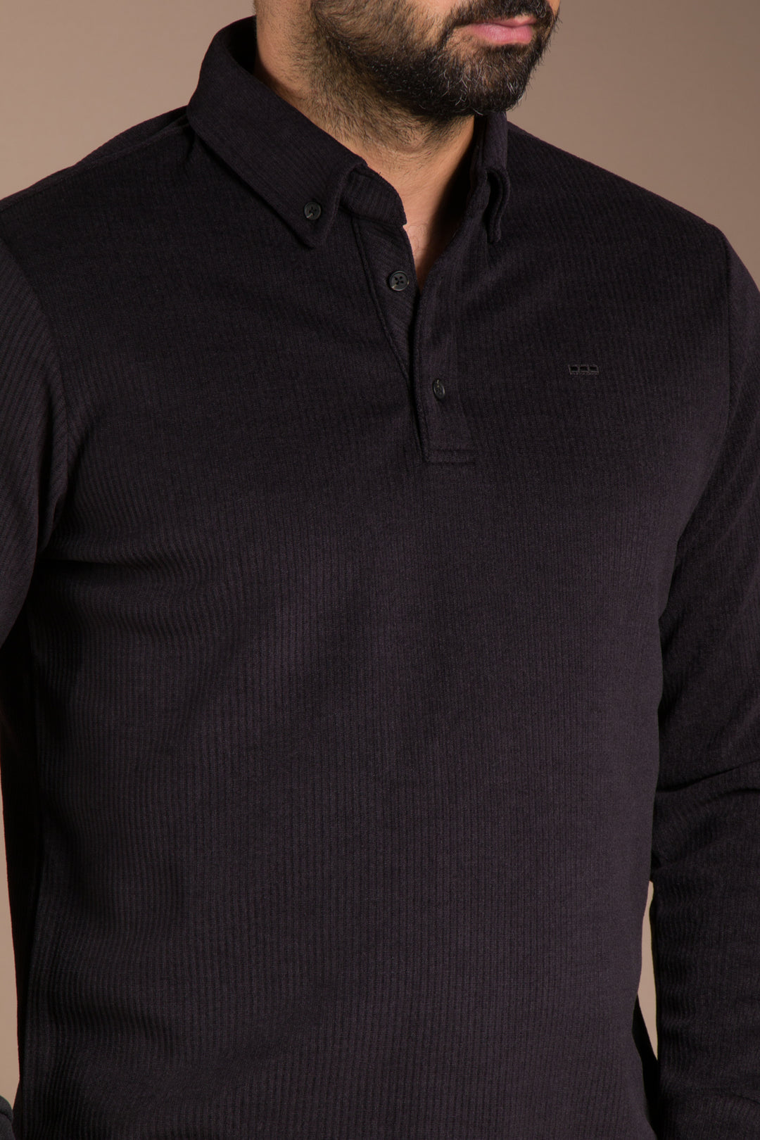 Siyah Polo Yaka Kadife Sweatshirt