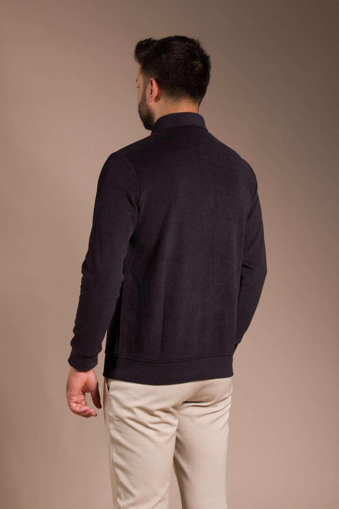 Siyah Polo Yaka Kadife Sweatshirt