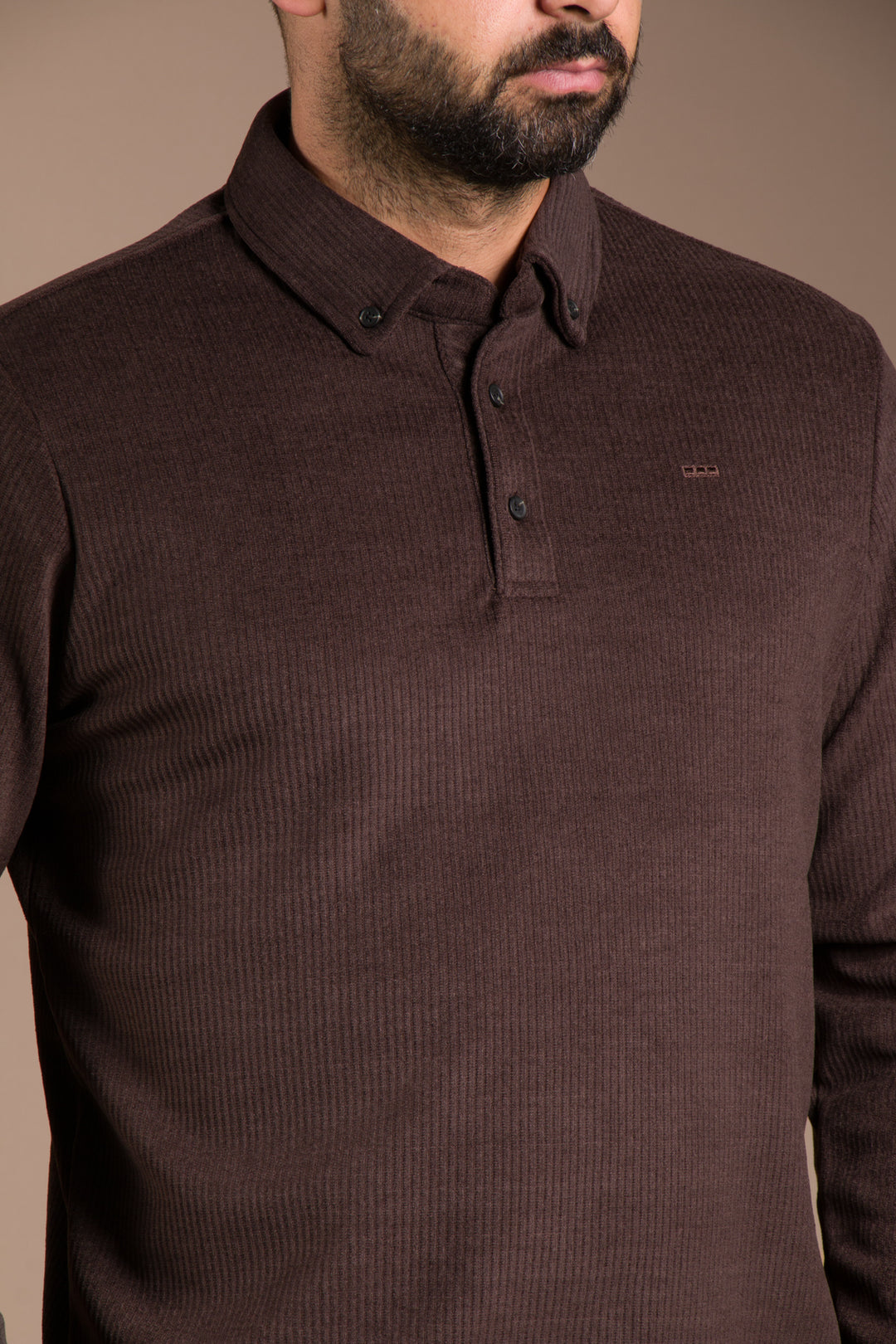 Kahve Polo Yaka Kadife Sweatshirt