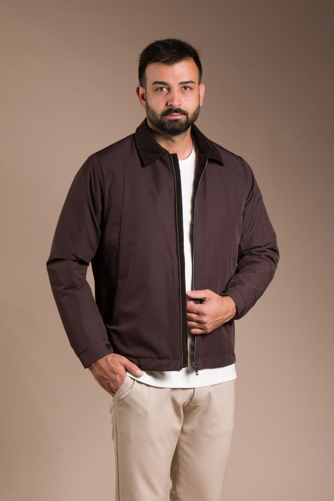 Kahve Kadife Detaylı Kapitone Kaban