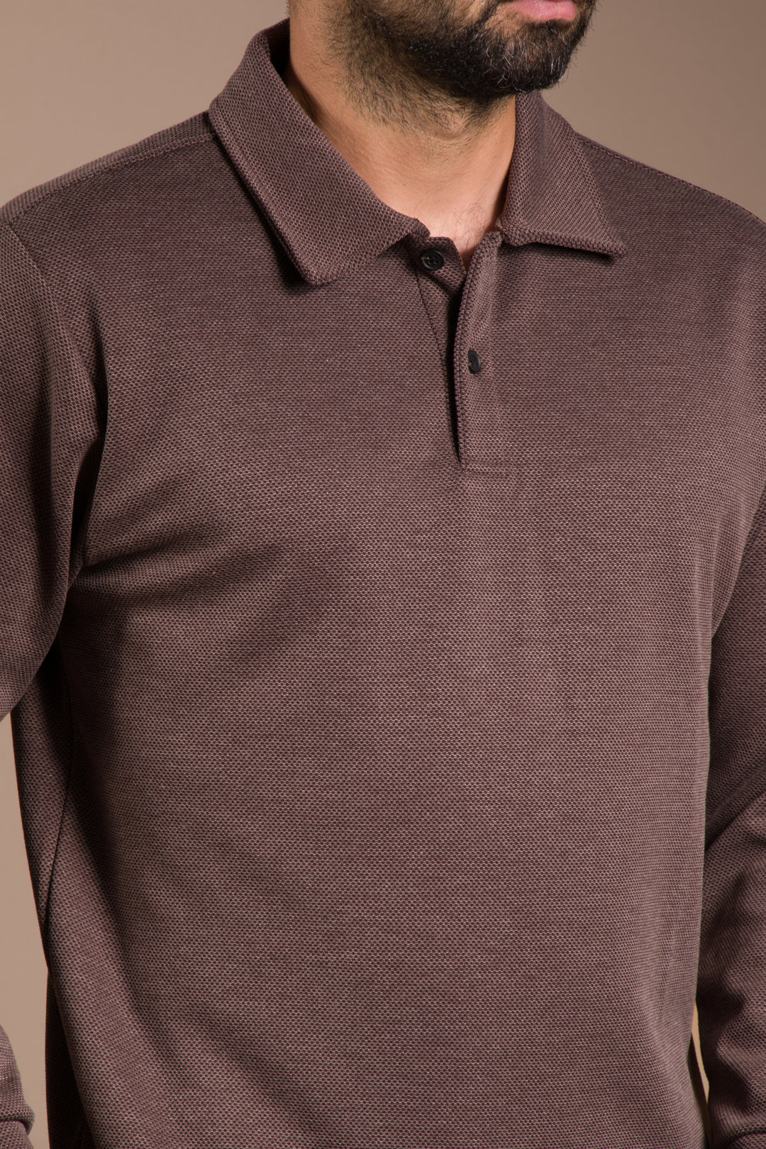 Kahve Dokulu Polo Yaka Sweatshirt