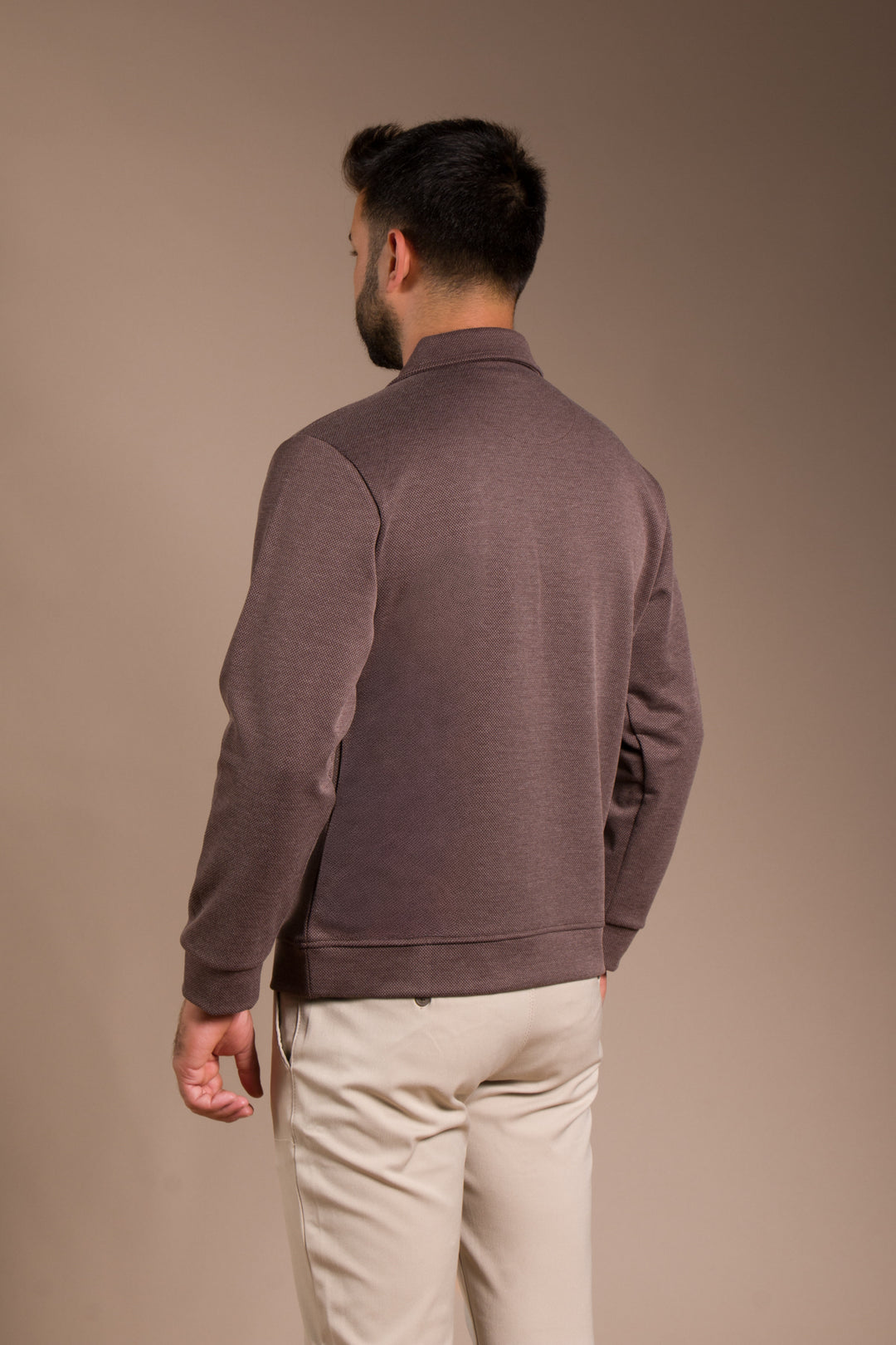 Kahve Dokulu Polo Yaka Sweatshirt