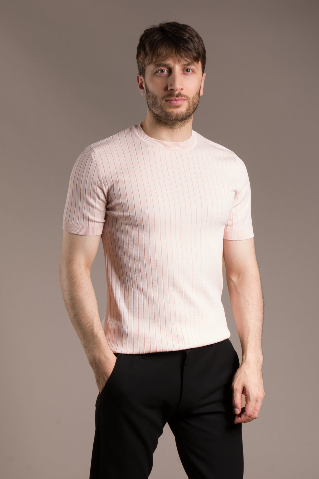 Rayon İplik Desenli O Yaka T-Shirt