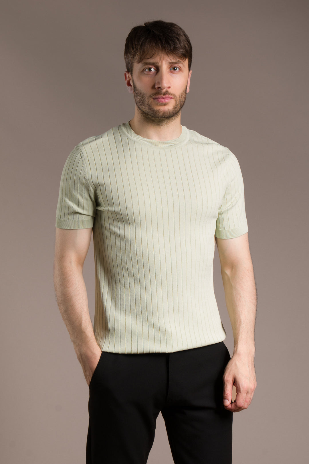 Rayon İplik Desenli O Yaka T-Shirt