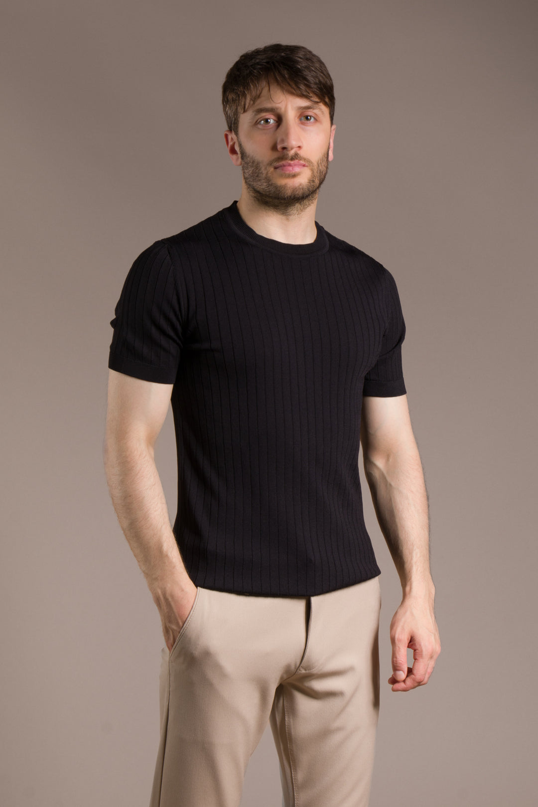 Rayon İplik Desenli O Yaka T-Shirt