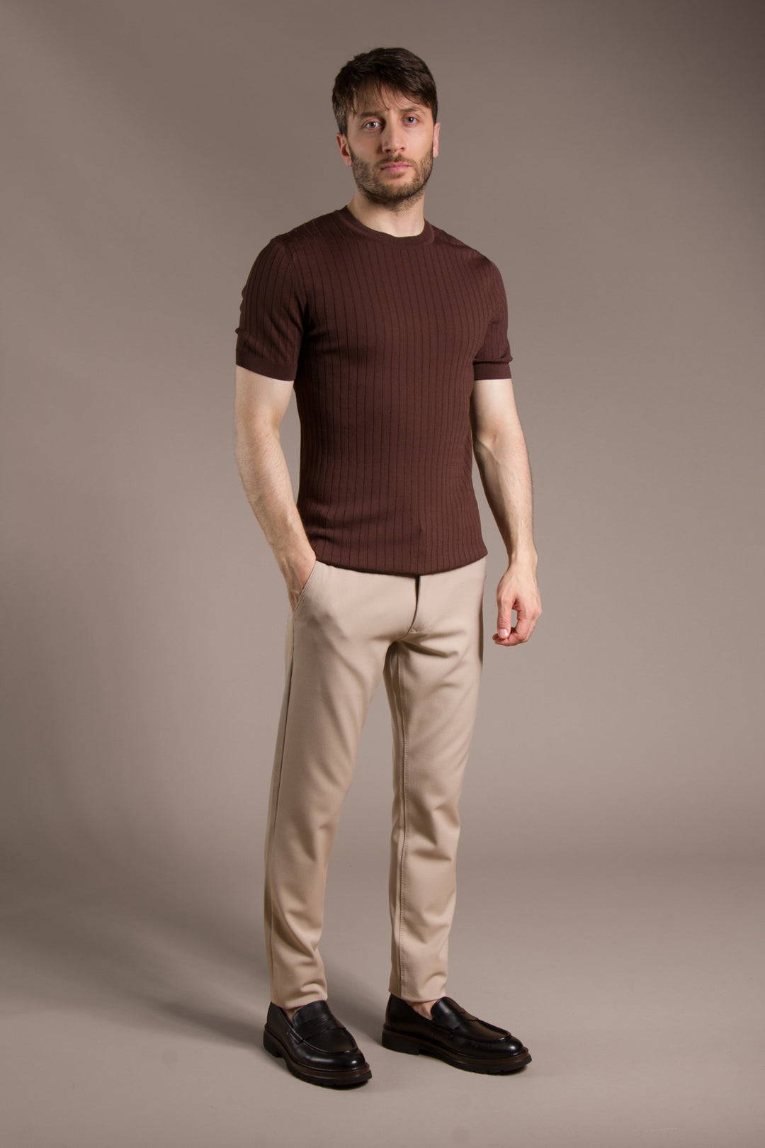Rayon İplik Desenli O Yaka T-Shirt