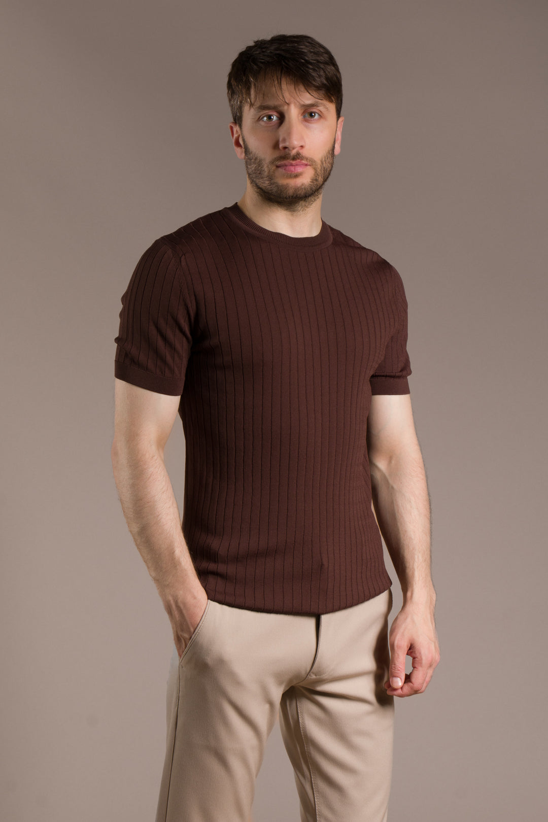 Rayon İplik Desenli O Yaka T-Shirt