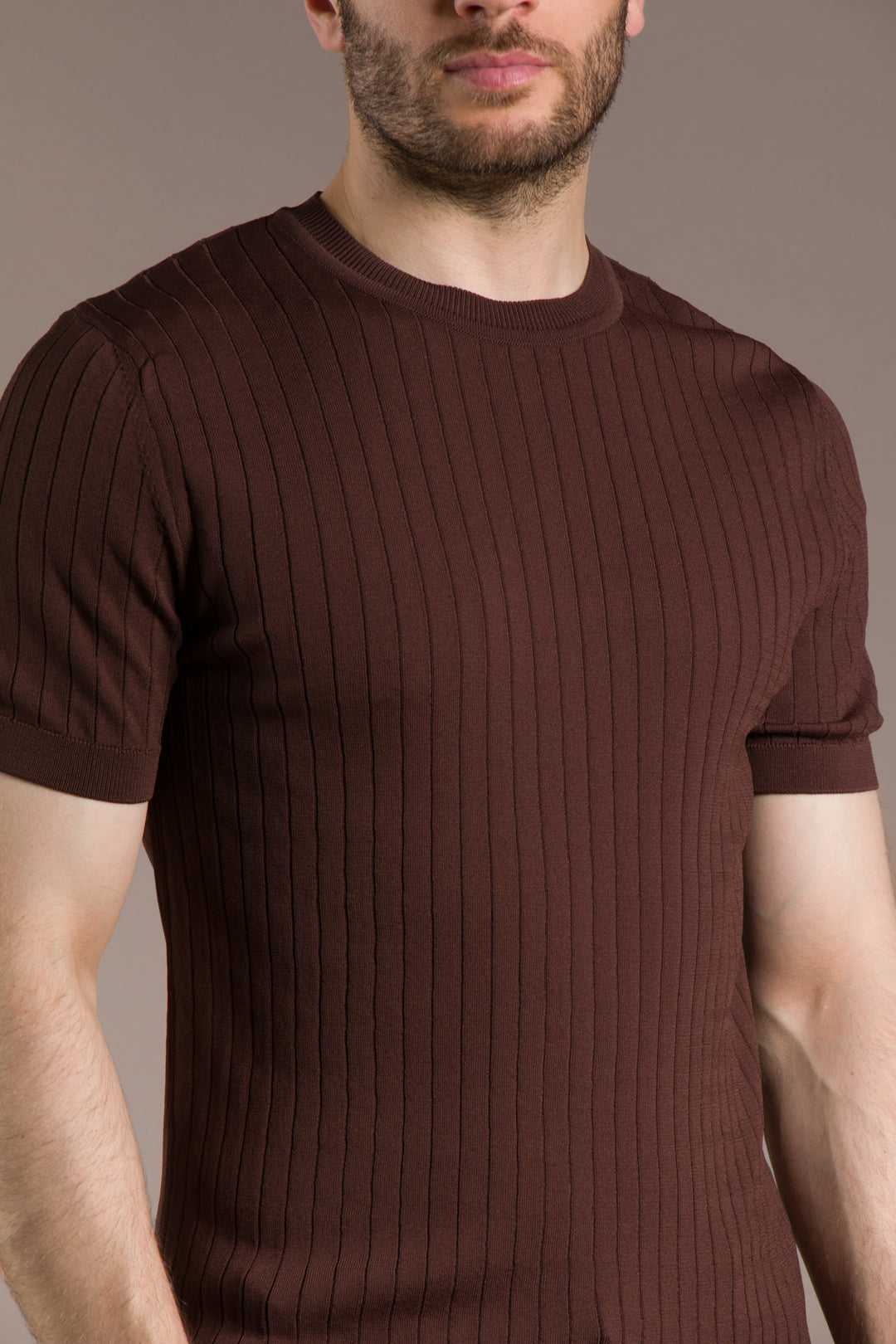 Rayon İplik Desenli O Yaka T-Shirt
