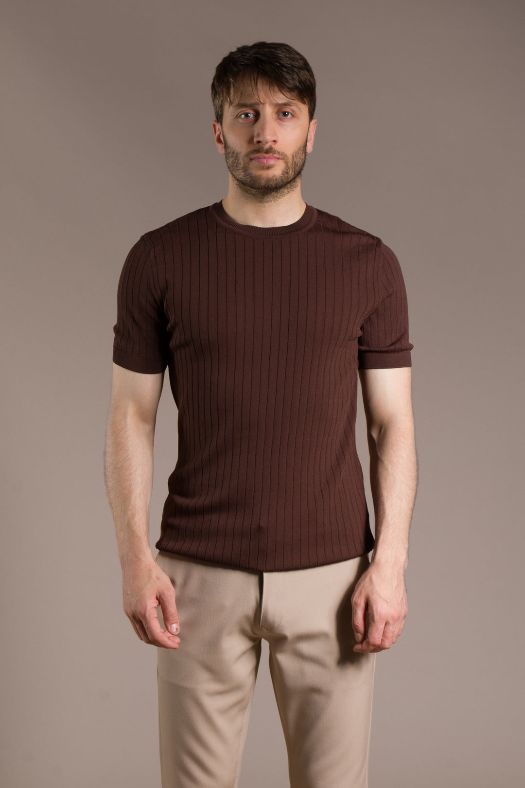 Rayon İplik Desenli O Yaka T-Shirt