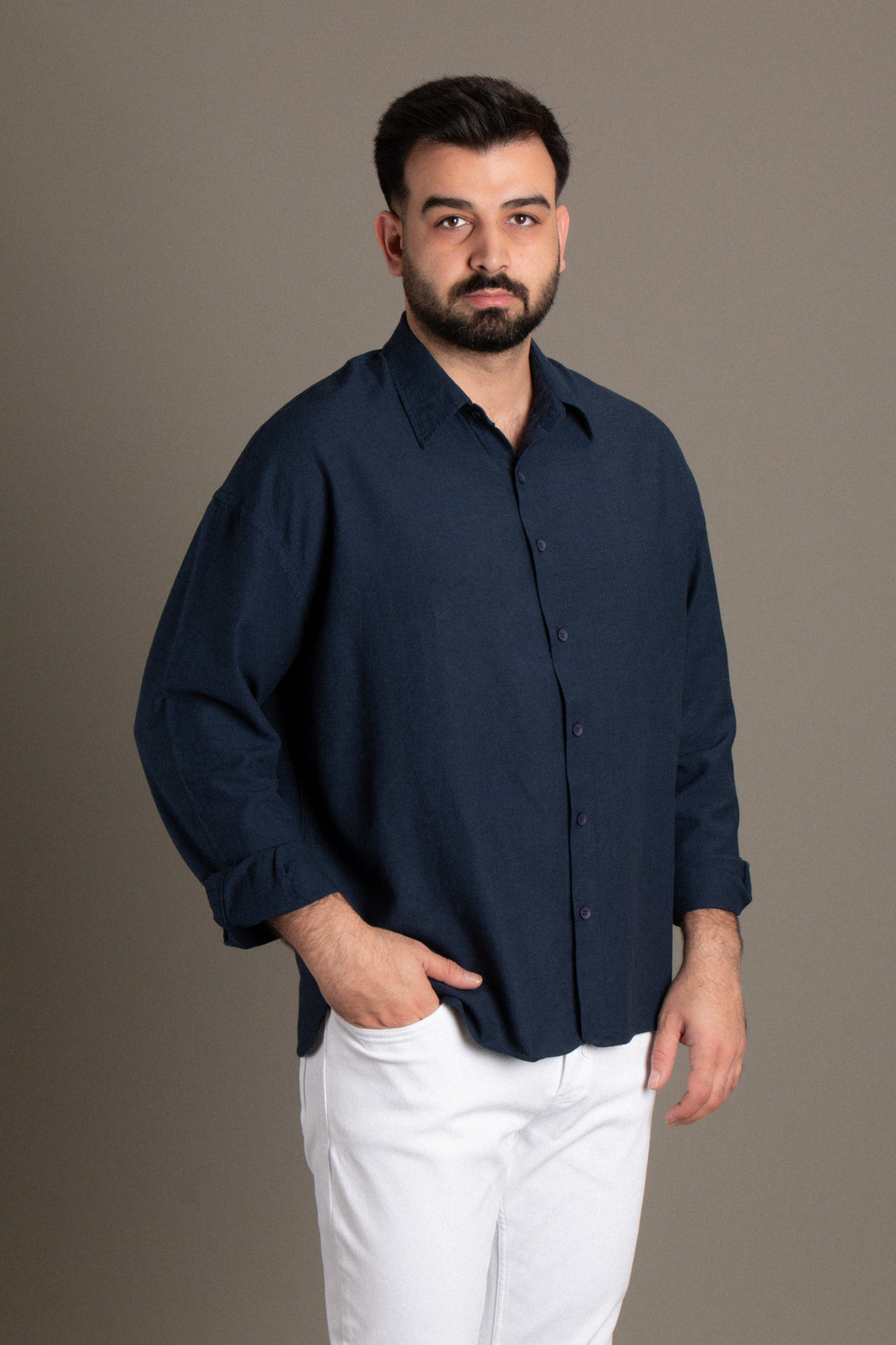 Oversize Keten Gies Gömlek