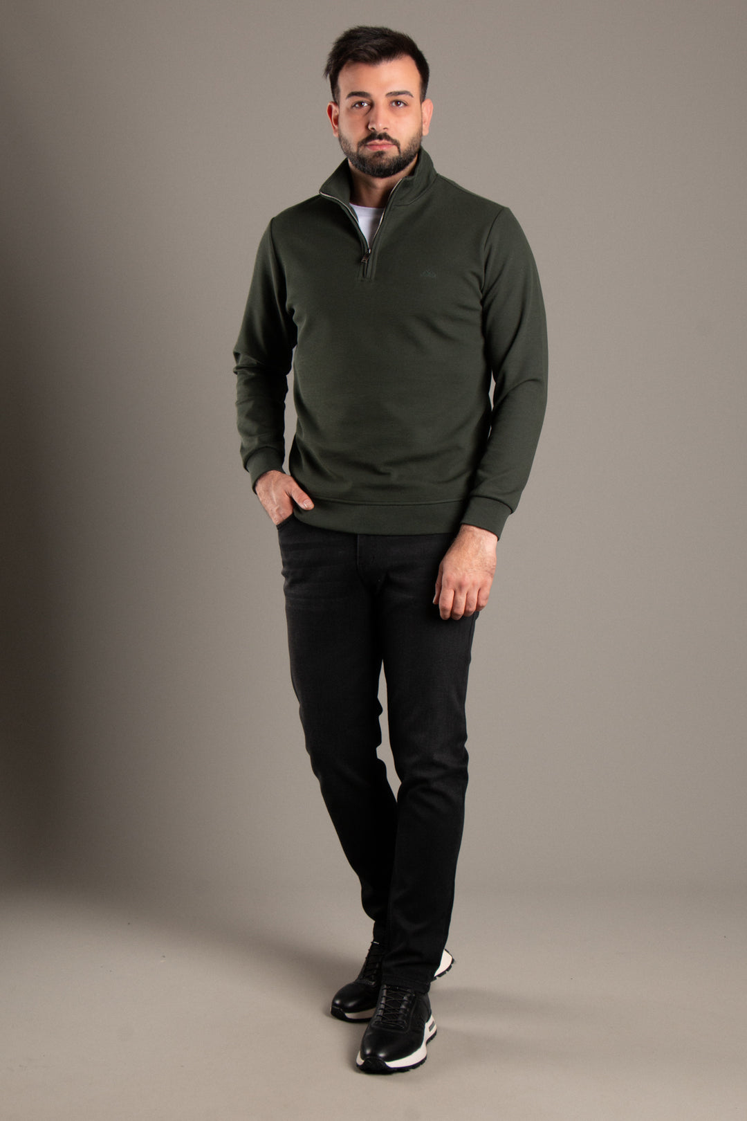 Dokulu Fermuarlı Sweatshirt