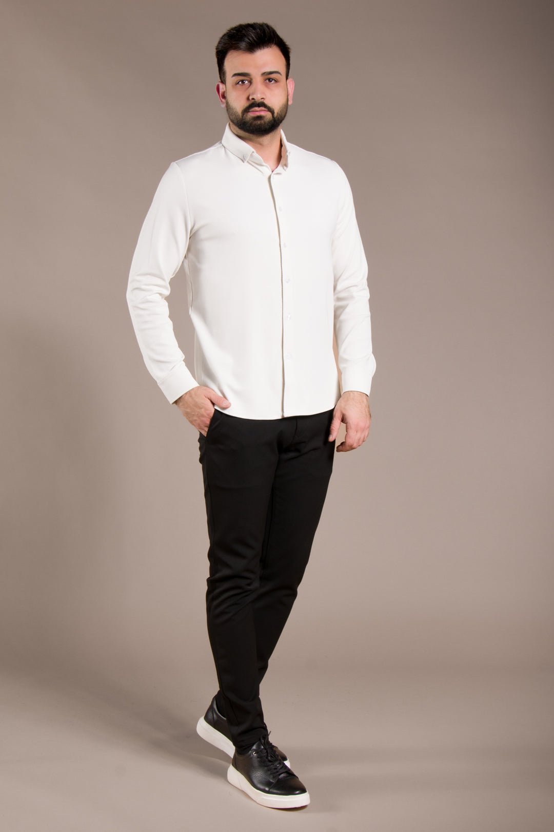 Dokulu Uzun Kol Slim Fit Gömlek