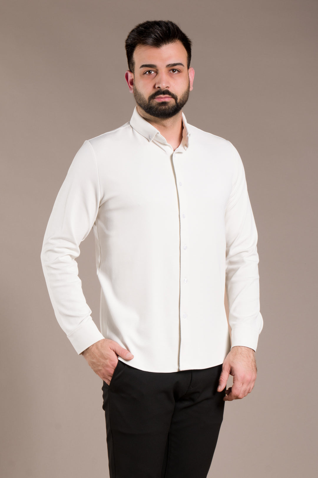 Dokulu Uzun Kol Slim Fit Gömlek