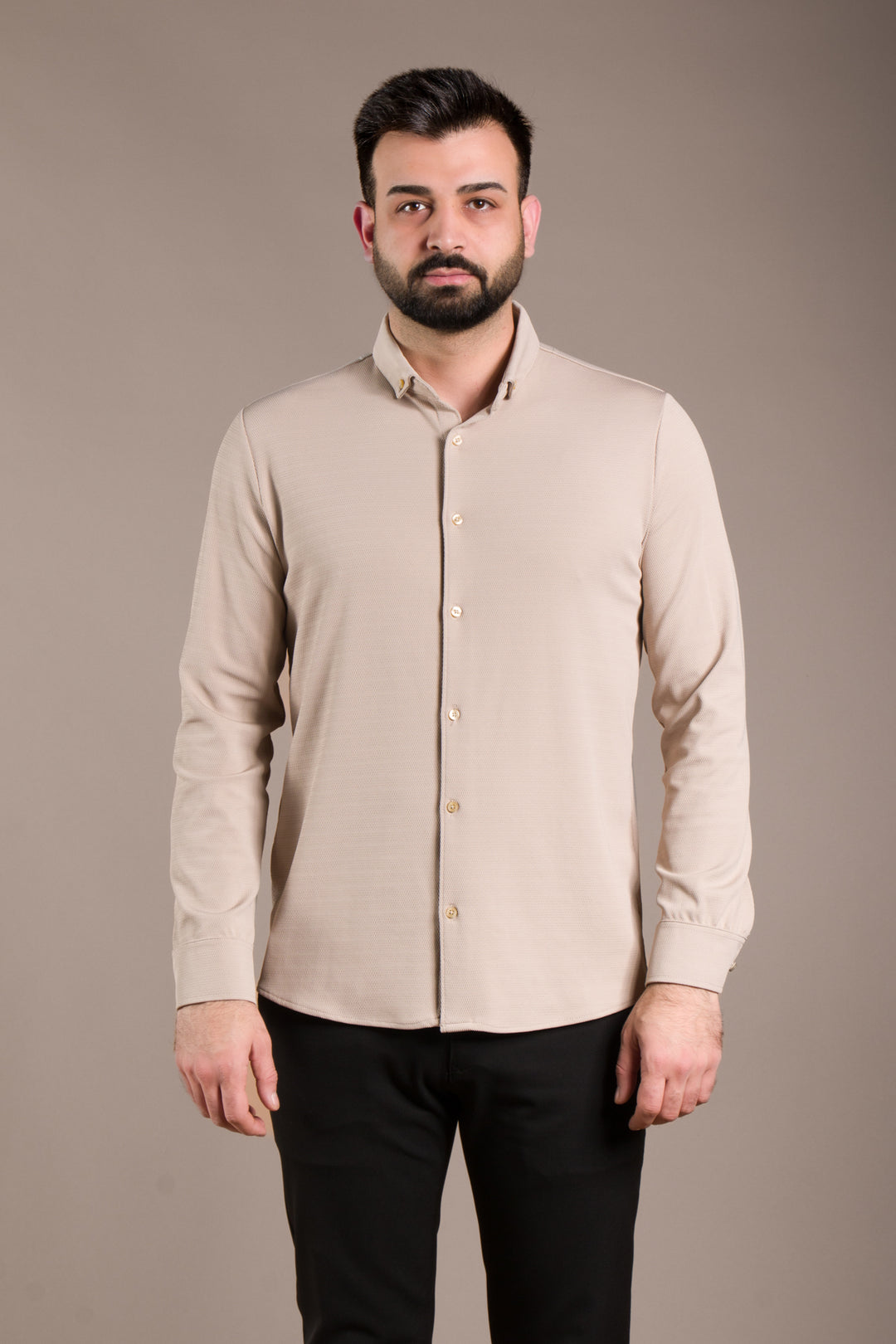 Dokulu Uzun Kol Slim Fit Gömlek