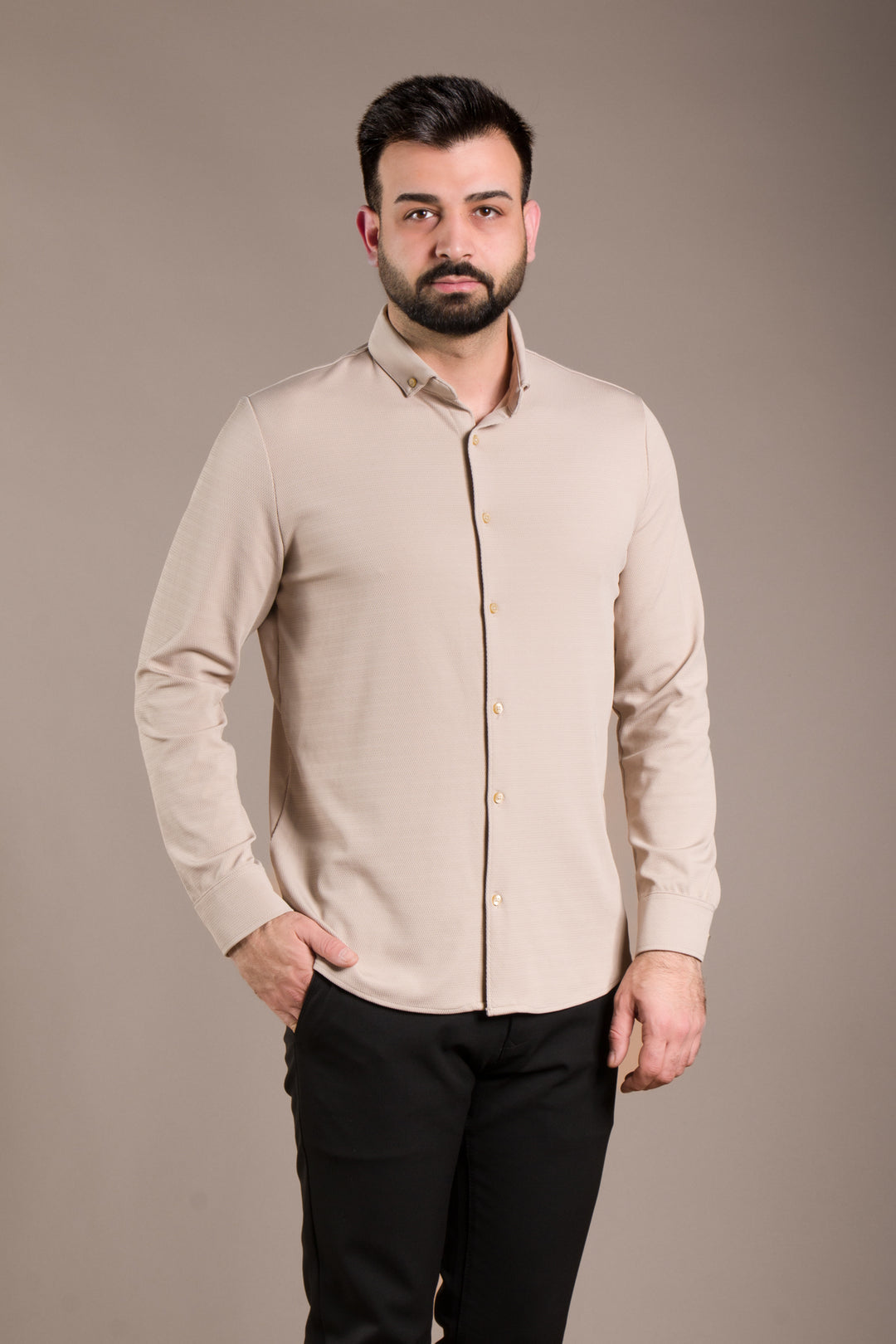 Dokulu Uzun Kol Slim Fit Gömlek
