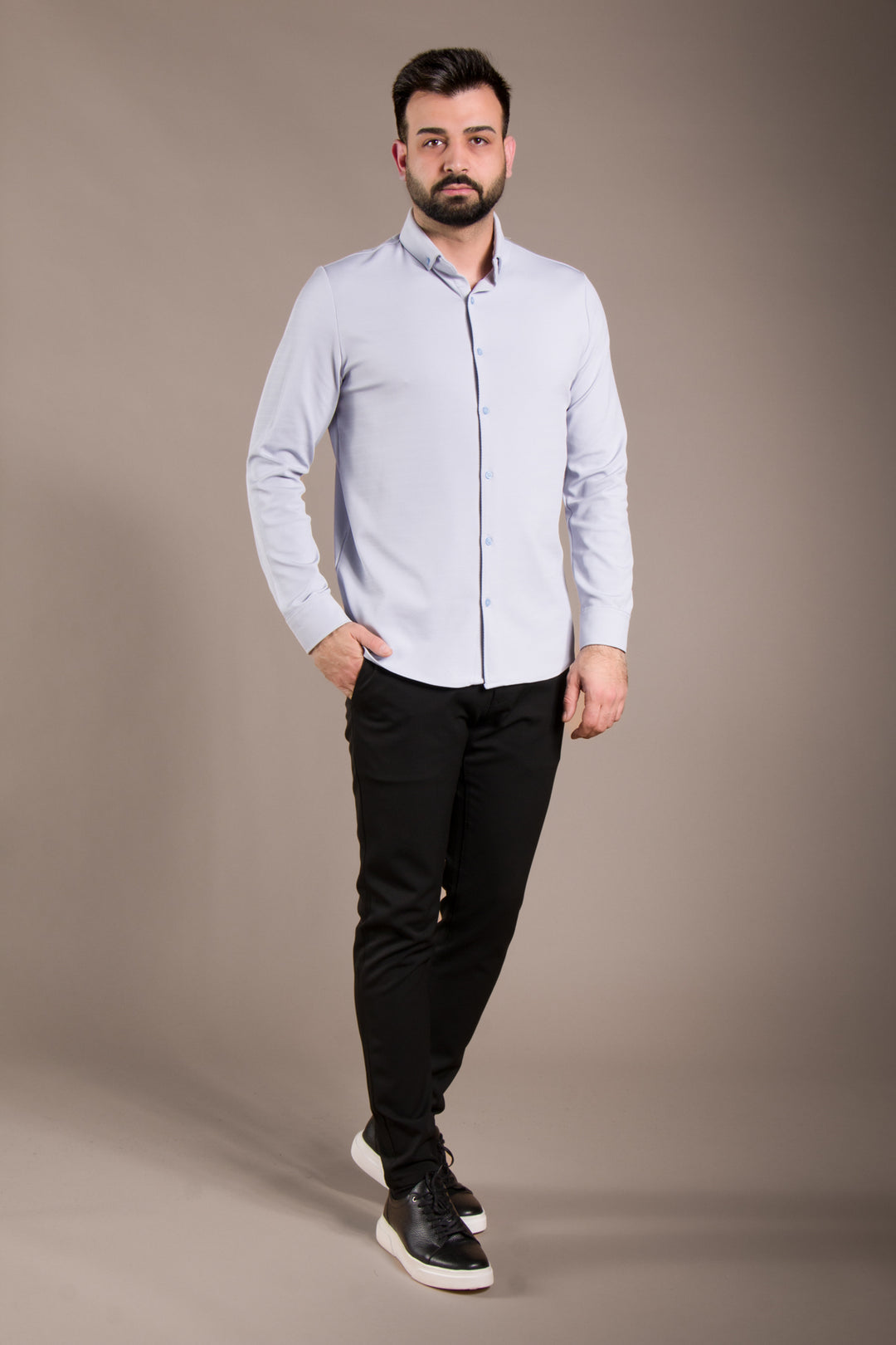 Dokulu Uzun Kol Slim Fit Gömlek