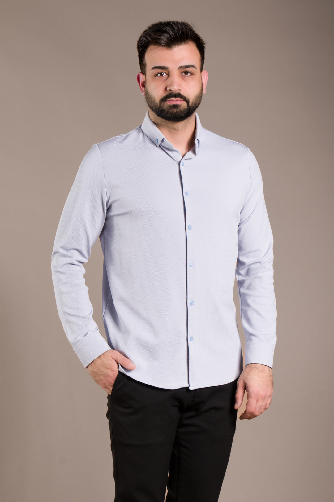 Dokulu Uzun Kol Slim Fit Gömlek