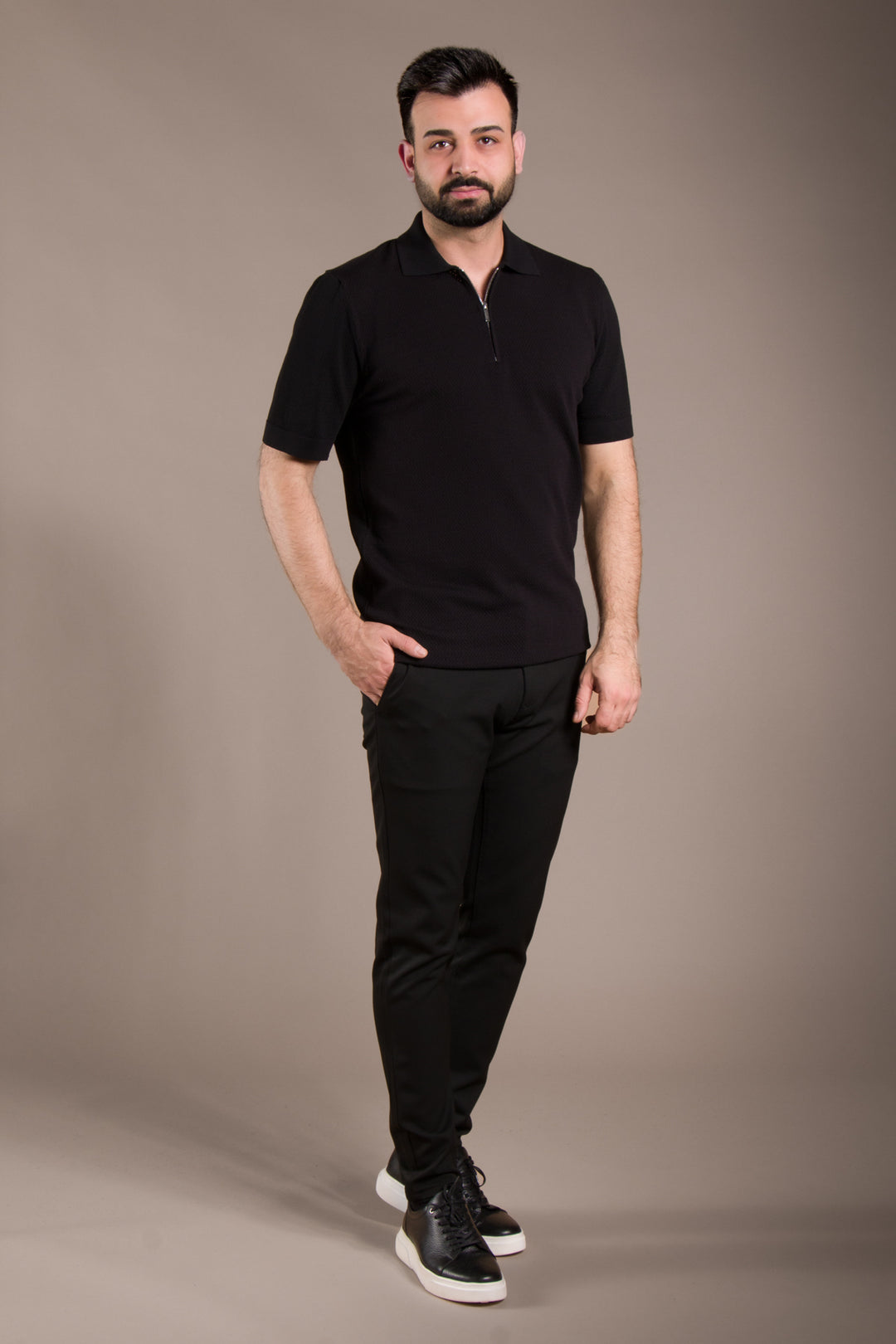Dokulu Polo Yaka Fermuarlı Slim Fit T-Shirt