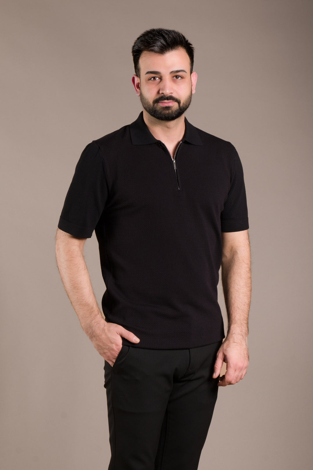 Dokulu Polo Yaka Fermuarlı Slim Fit T-Shirt