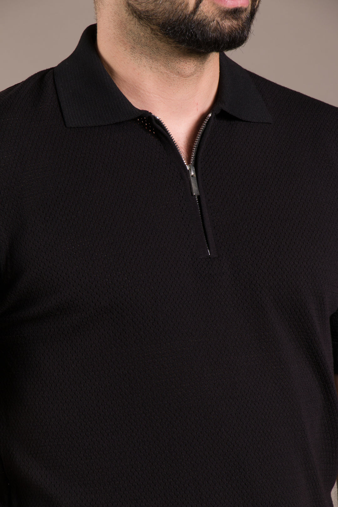 Dokulu Polo Yaka Fermuarlı Slim Fit T-Shirt
