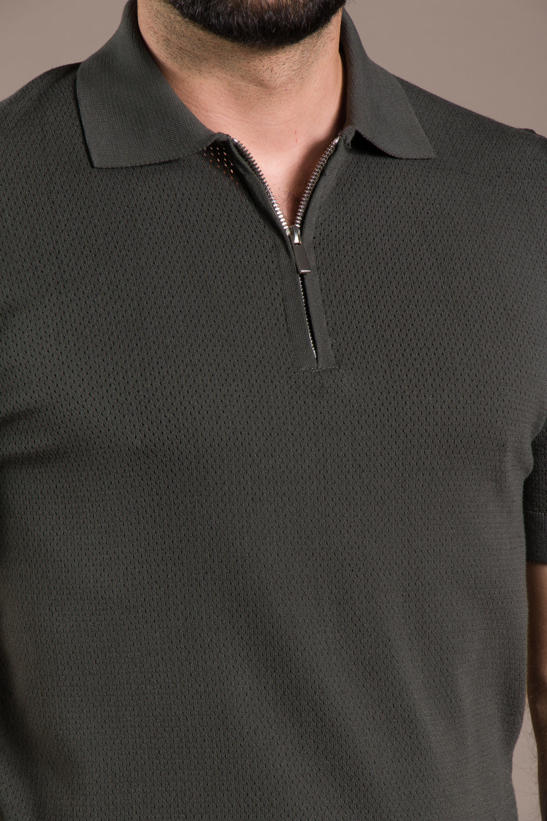 Dokulu Polo Yaka Fermuarlı Slim Fit T-Shirt