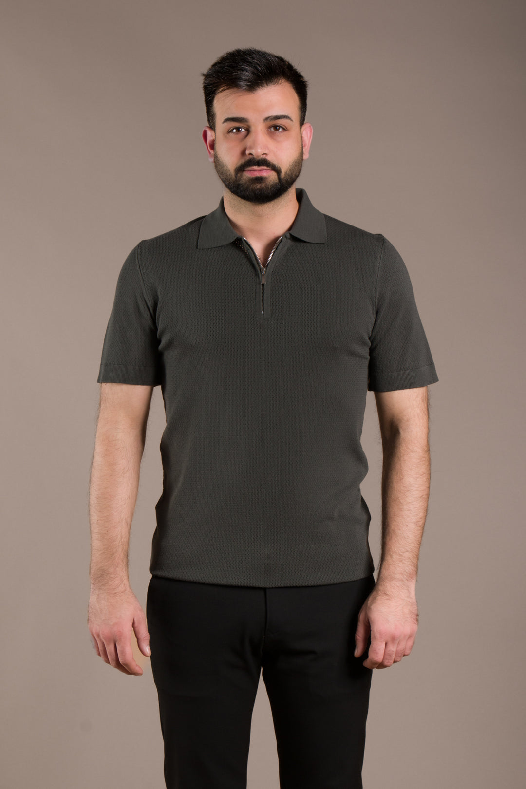 Dokulu Polo Yaka Fermuarlı Slim Fit T-Shirt