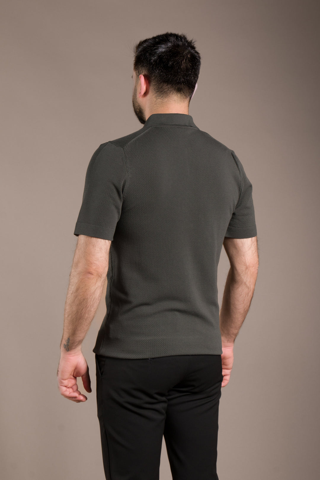 Dokulu Polo Yaka Fermuarlı Slim Fit T-Shirt