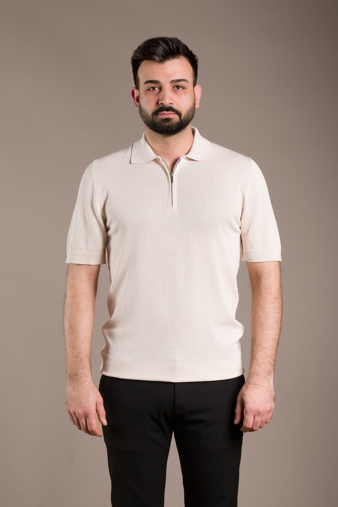 Dokulu Polo Yaka Fermuarlı Slim Fit T-Shirt