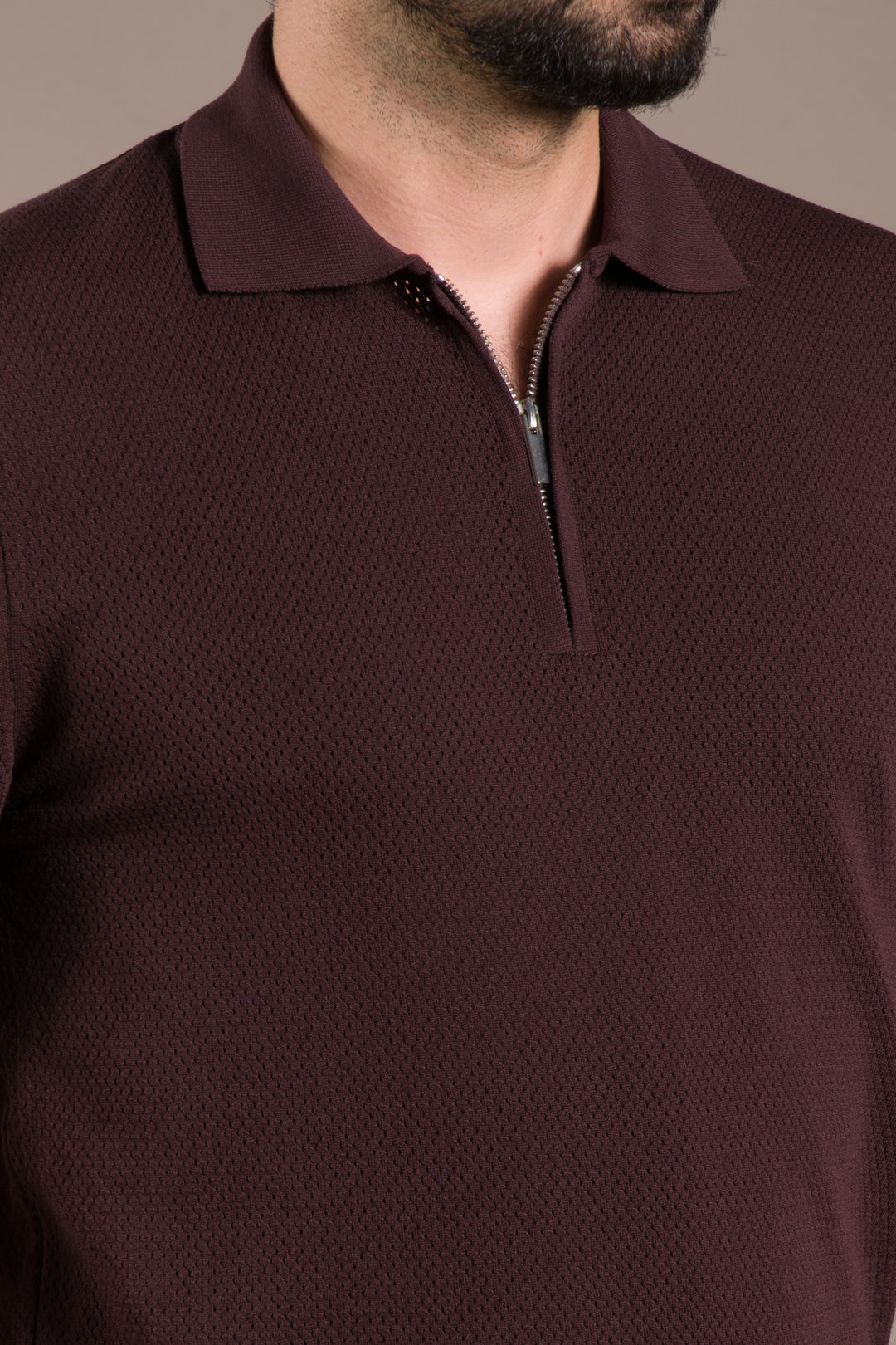 Dokulu Polo Yaka Fermuarlı Slim Fit T-Shirt