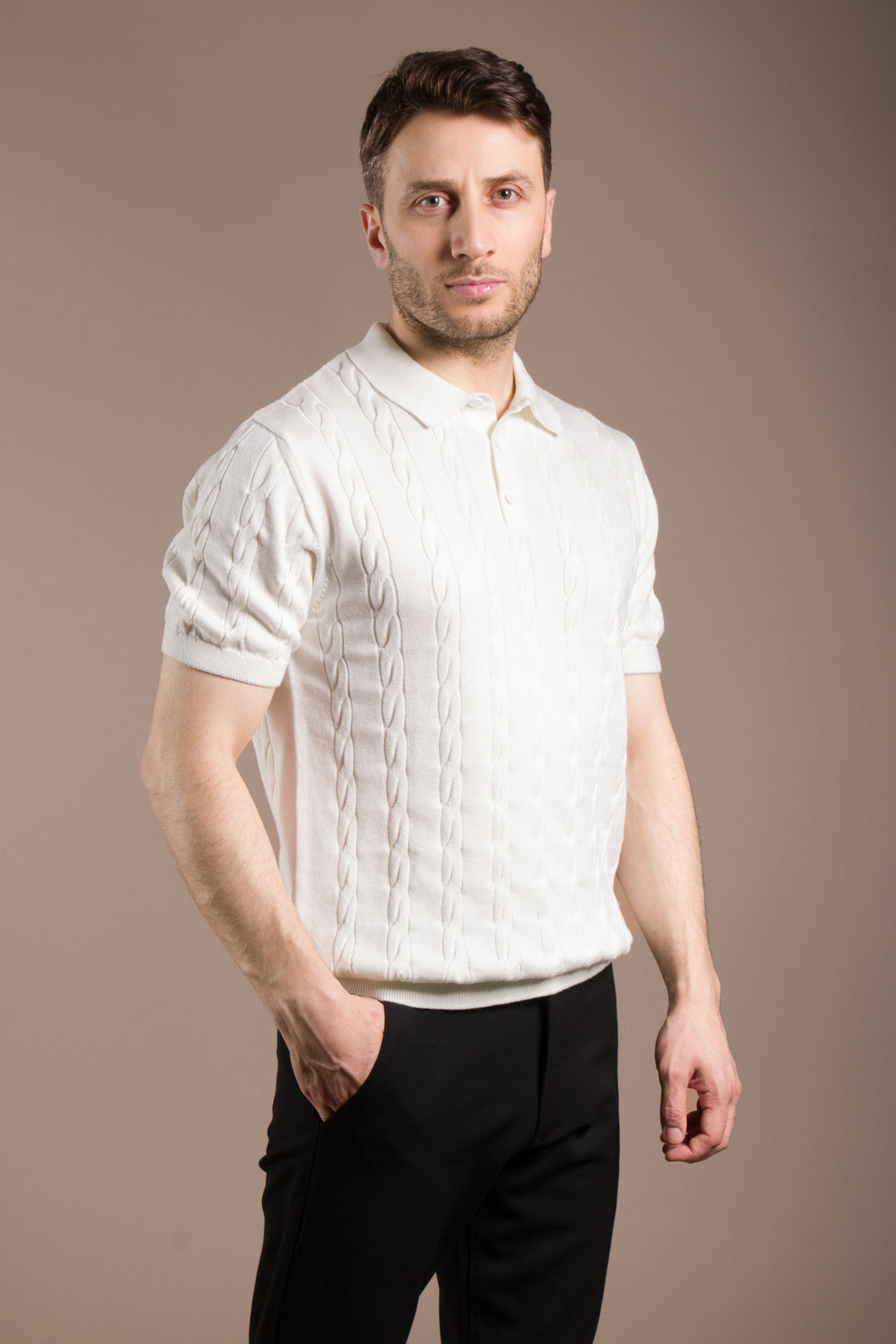 Örgü Desen Triko Polo T-Shirt