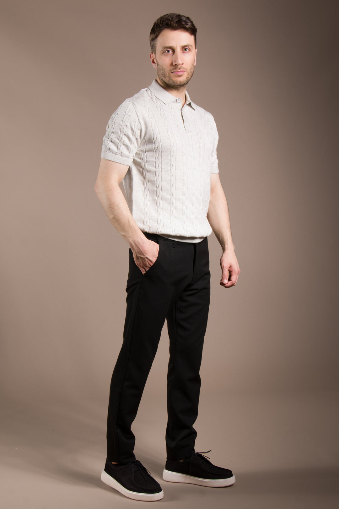 Örgü Desen Triko Polo T-Shirt