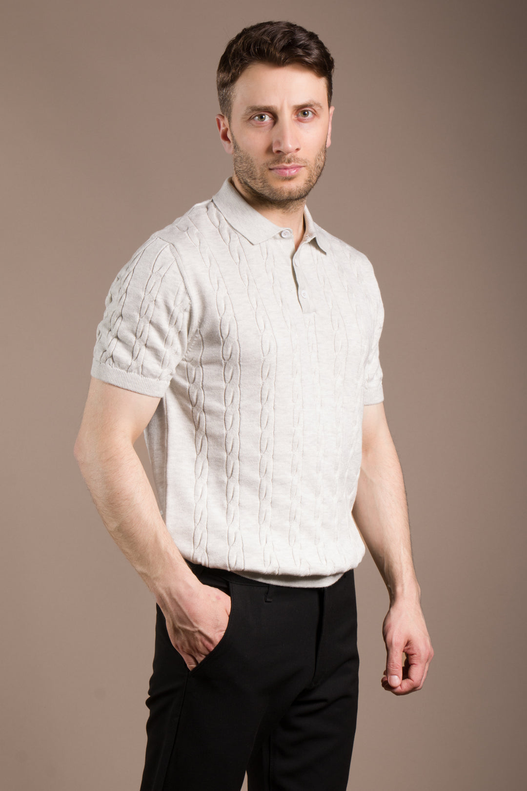 Örgü Desen Triko Polo T-Shirt
