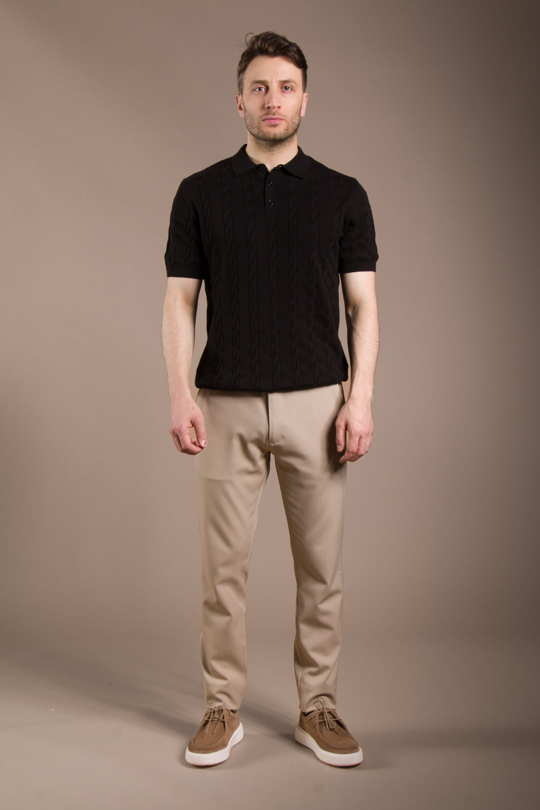 Örgü Desen Triko Polo T-Shirt