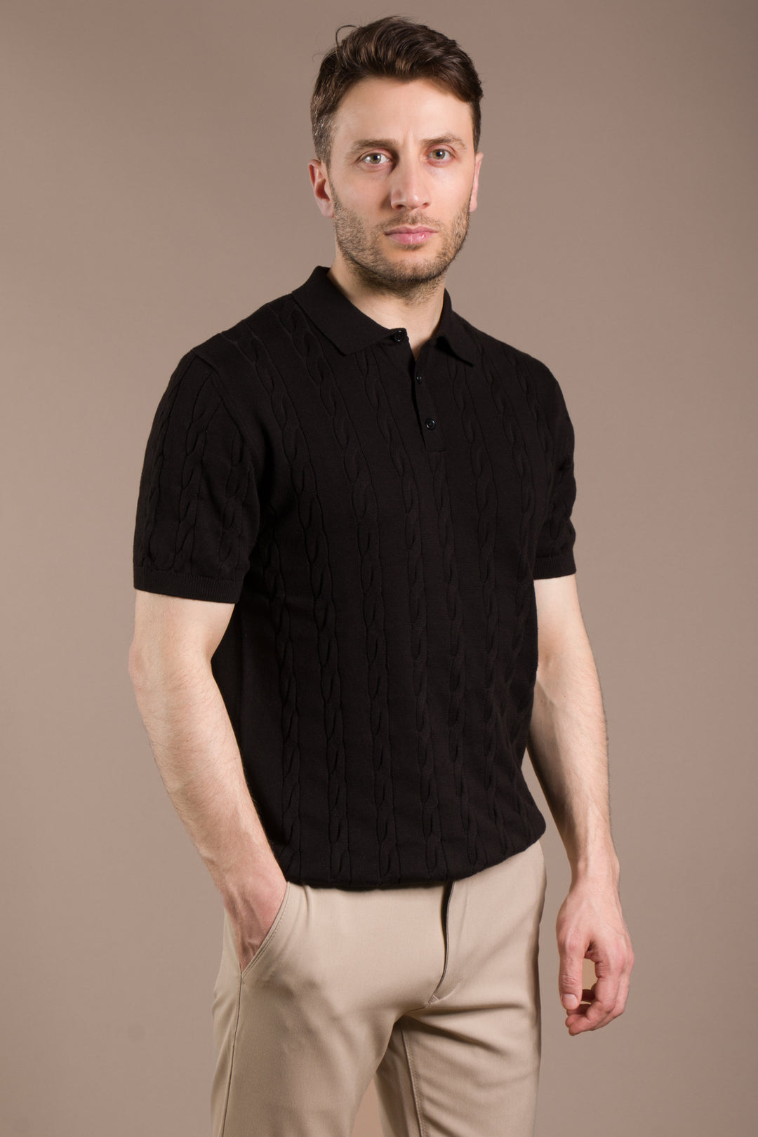 Örgü Desen Triko Polo T-Shirt