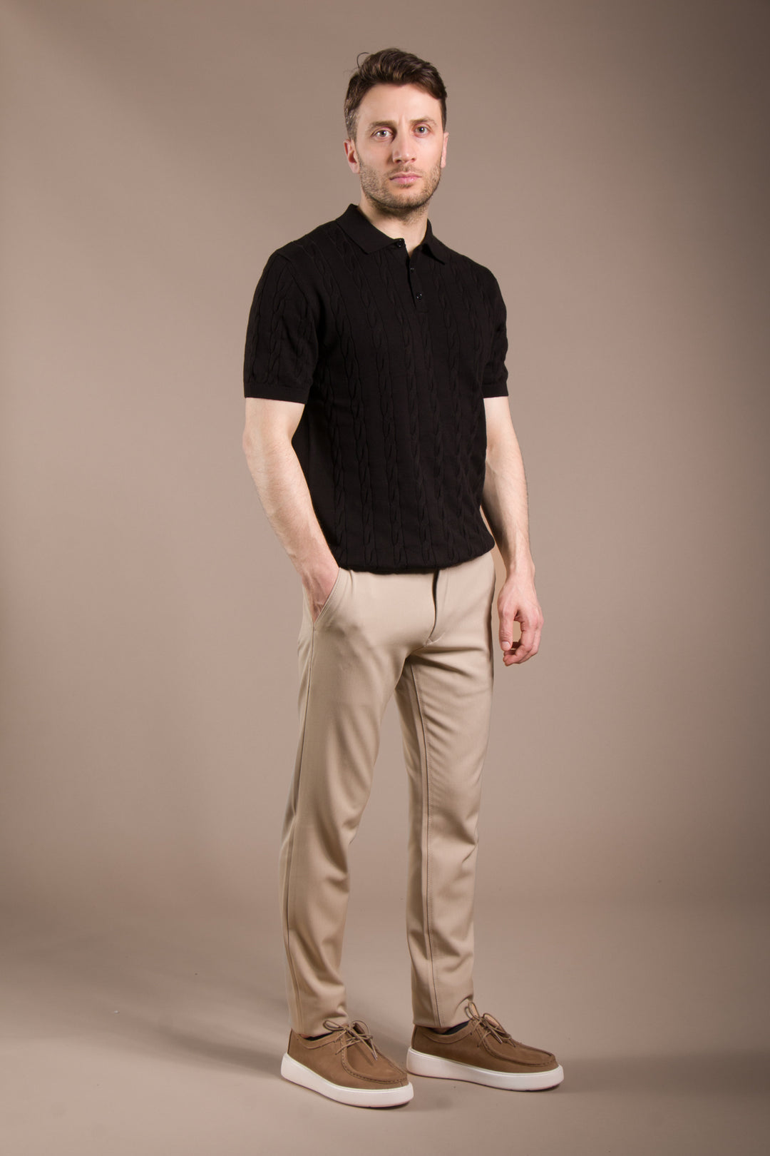 Örgü Desen Triko Polo T-Shirt