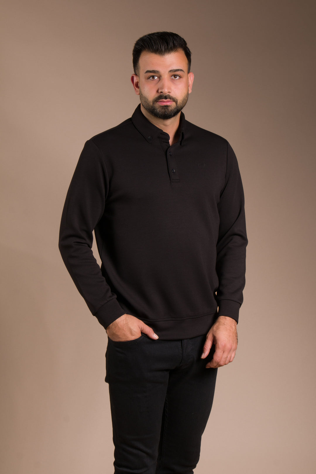 Siyah Polo Yaka Sweatshirt