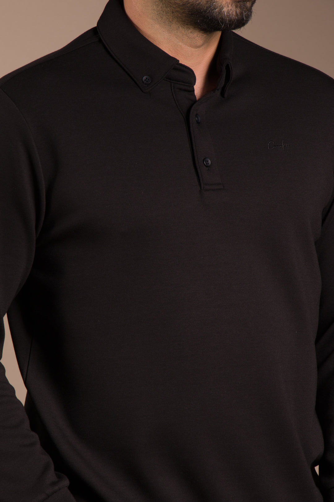 Siyah Polo Yaka Sweatshirt