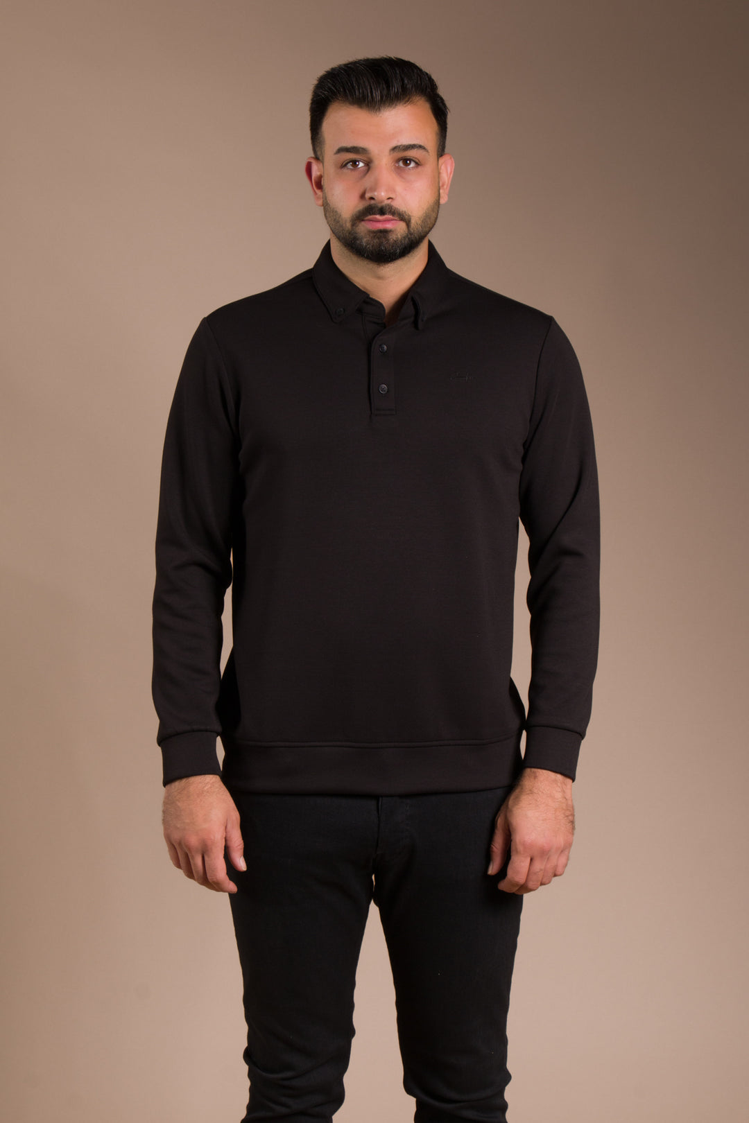 Siyah Polo Yaka Sweatshirt
