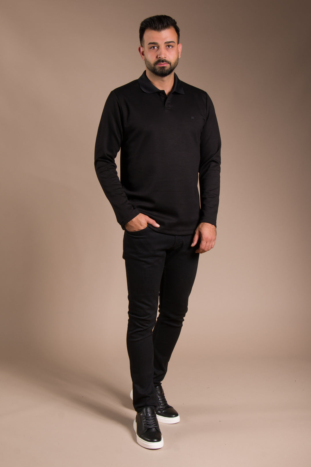 Siyah Polo Yaka Soft Sweatshirt