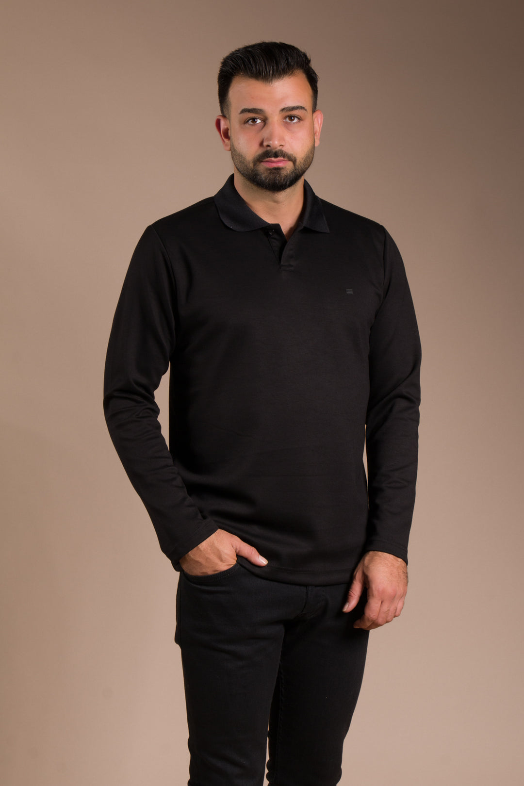 Siyah Polo Yaka Soft Sweatshirt
