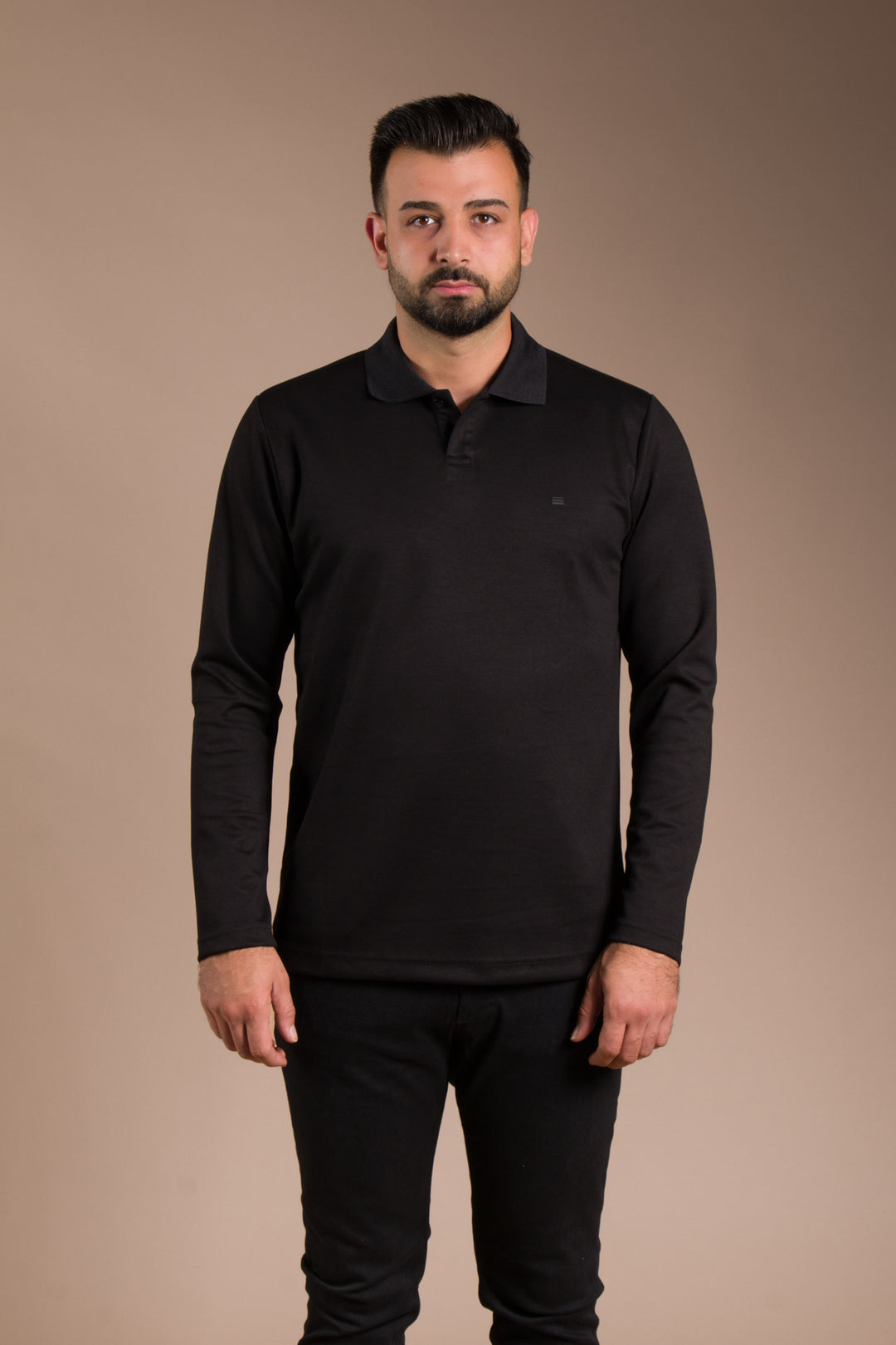 Siyah Polo Yaka Soft Sweatshirt