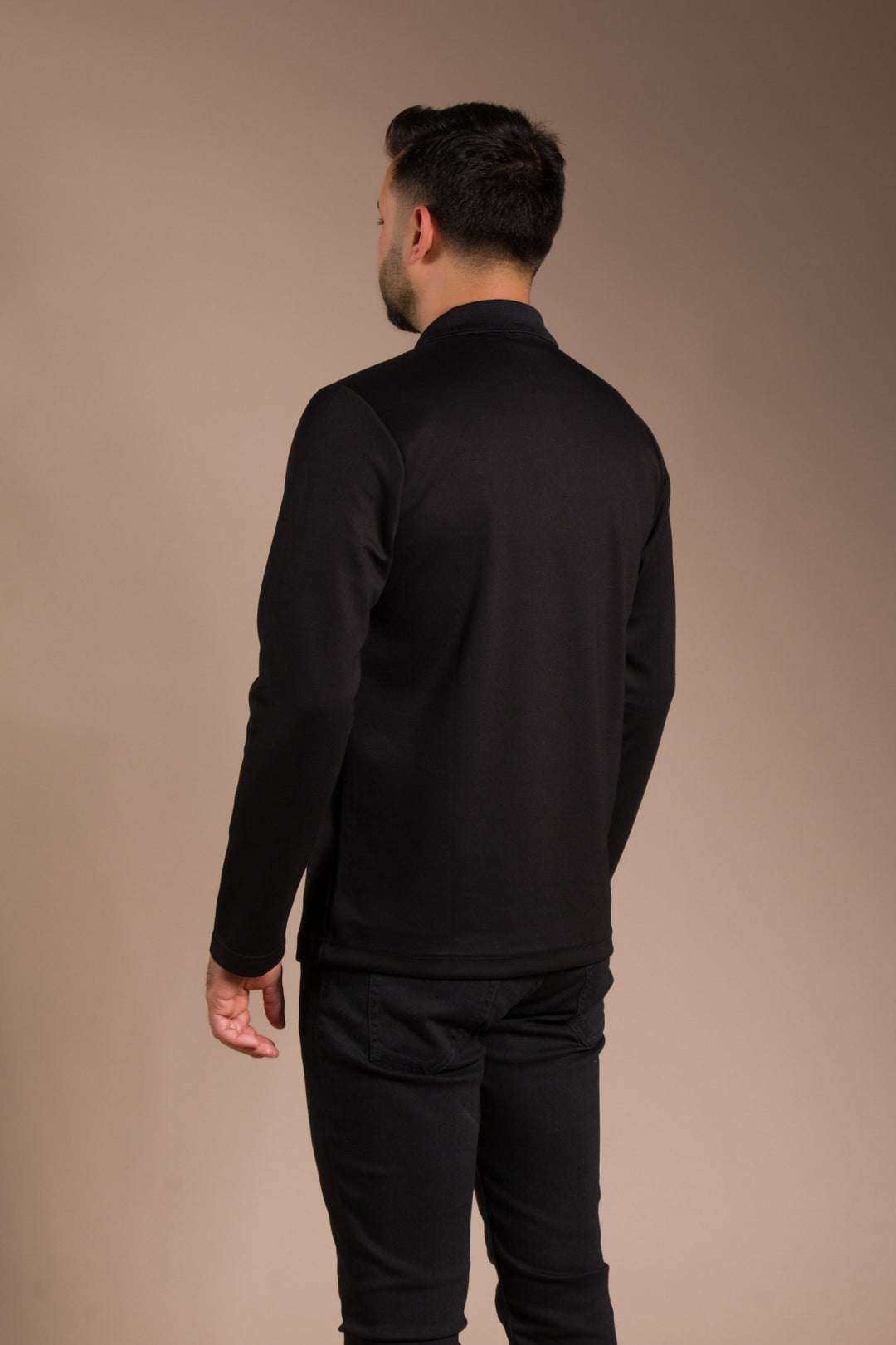 Siyah Polo Yaka Soft Sweatshirt