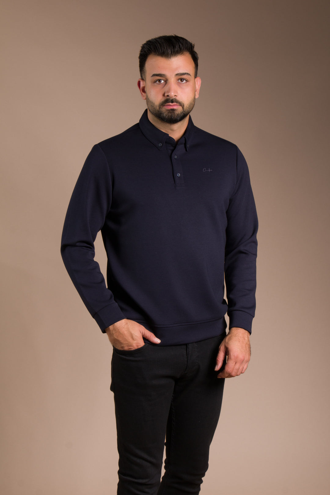 Lacivert Polo Yaka Sweatshirt
