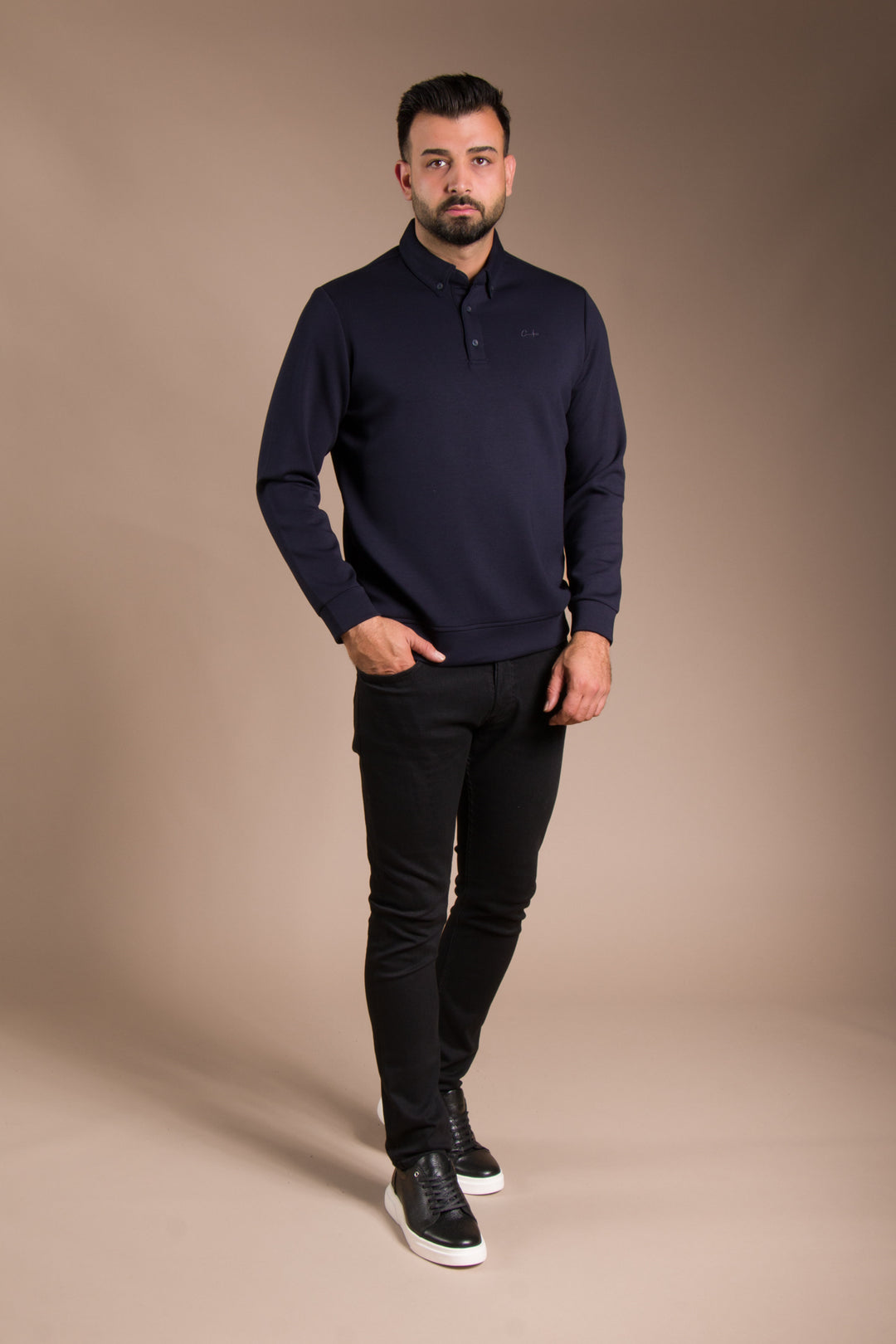 Lacivert Polo Yaka Sweatshirt